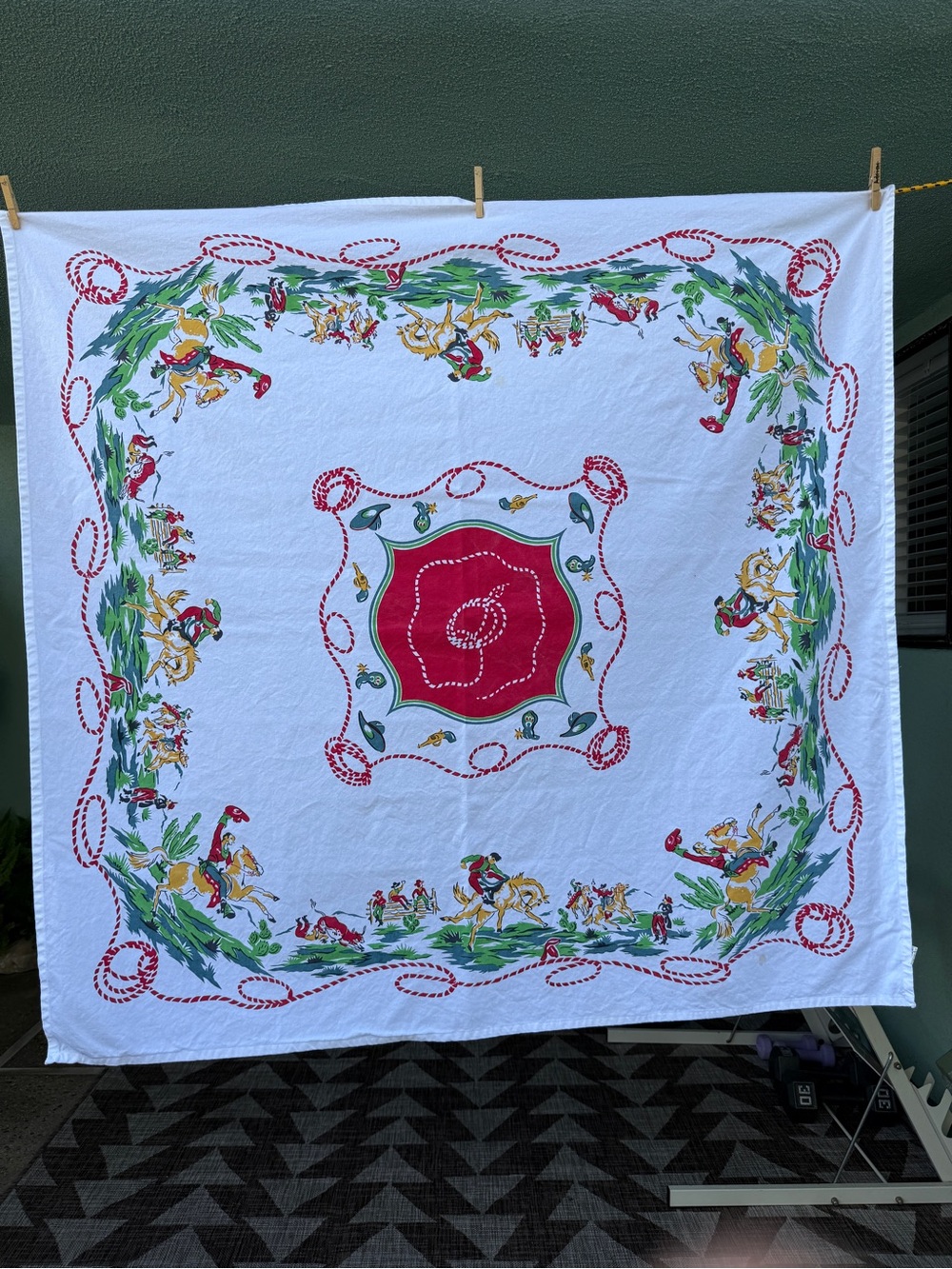 Retro style moda home cowboy western Rodeo rope Print Tablecloth 50”x50” cotton